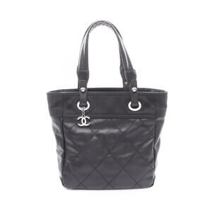 Chanel Paris Biarritz Tote Bag Canvas Leather Black